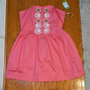 Lilly Pulitzer Pink Strapless Dress with Seashell Embroidery NWT size 14